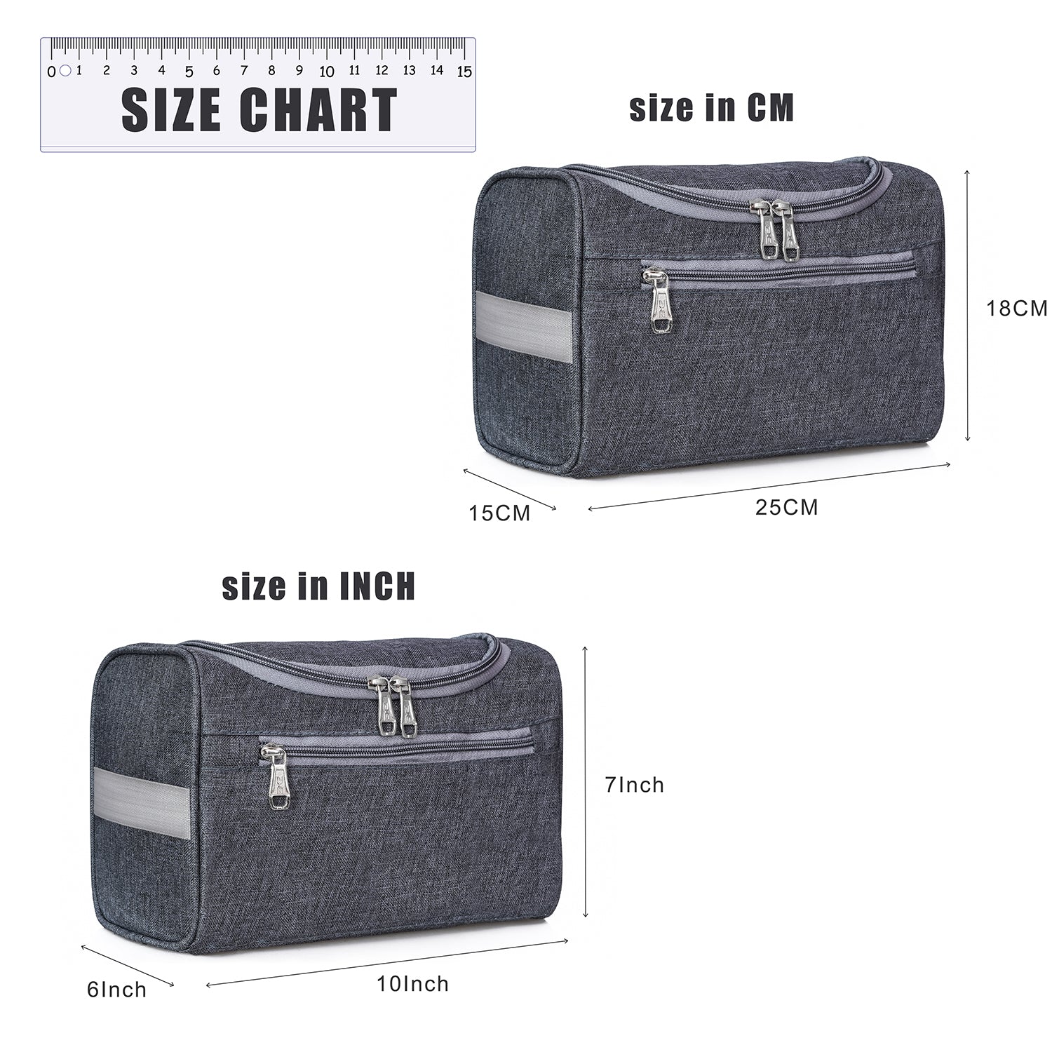 Travel Bag -Toiletry Organizer, Cosmetics Pouch for Men & Women - Premium Grey