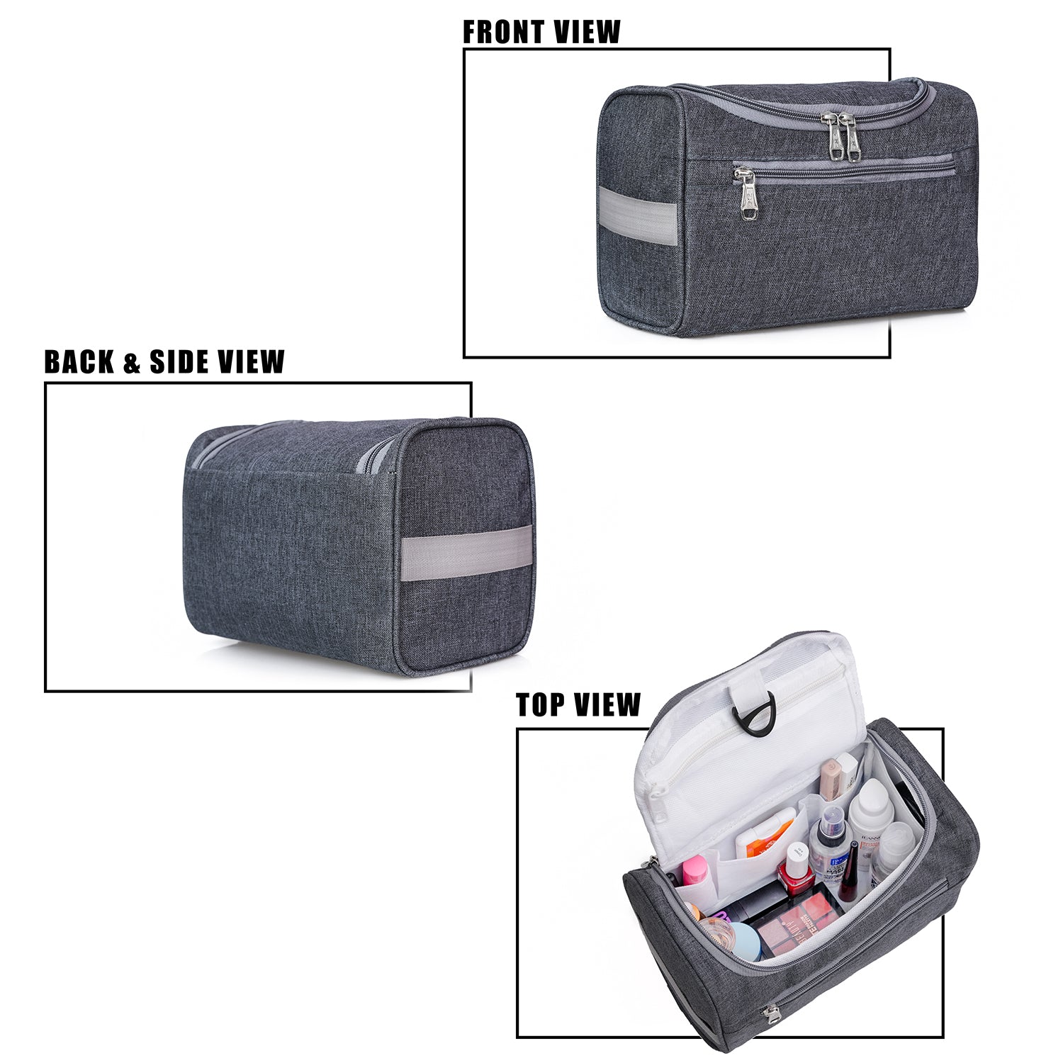 Travel Bag -Toiletry Organizer, Cosmetics Pouch for Men & Women - Premium Grey