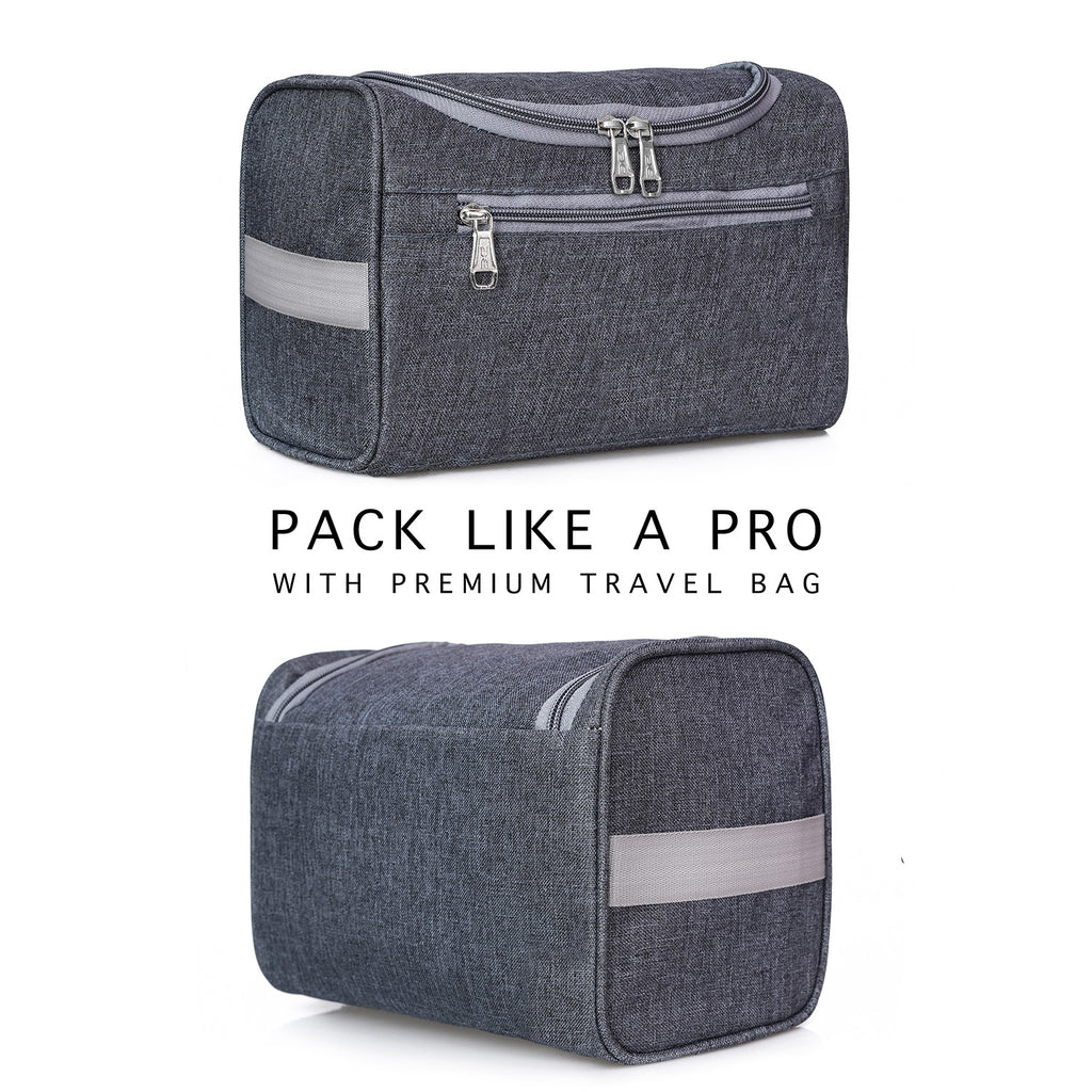 Travel Bag -Toiletry Organizer, Cosmetics Pouch for Men & Women - Premium Grey