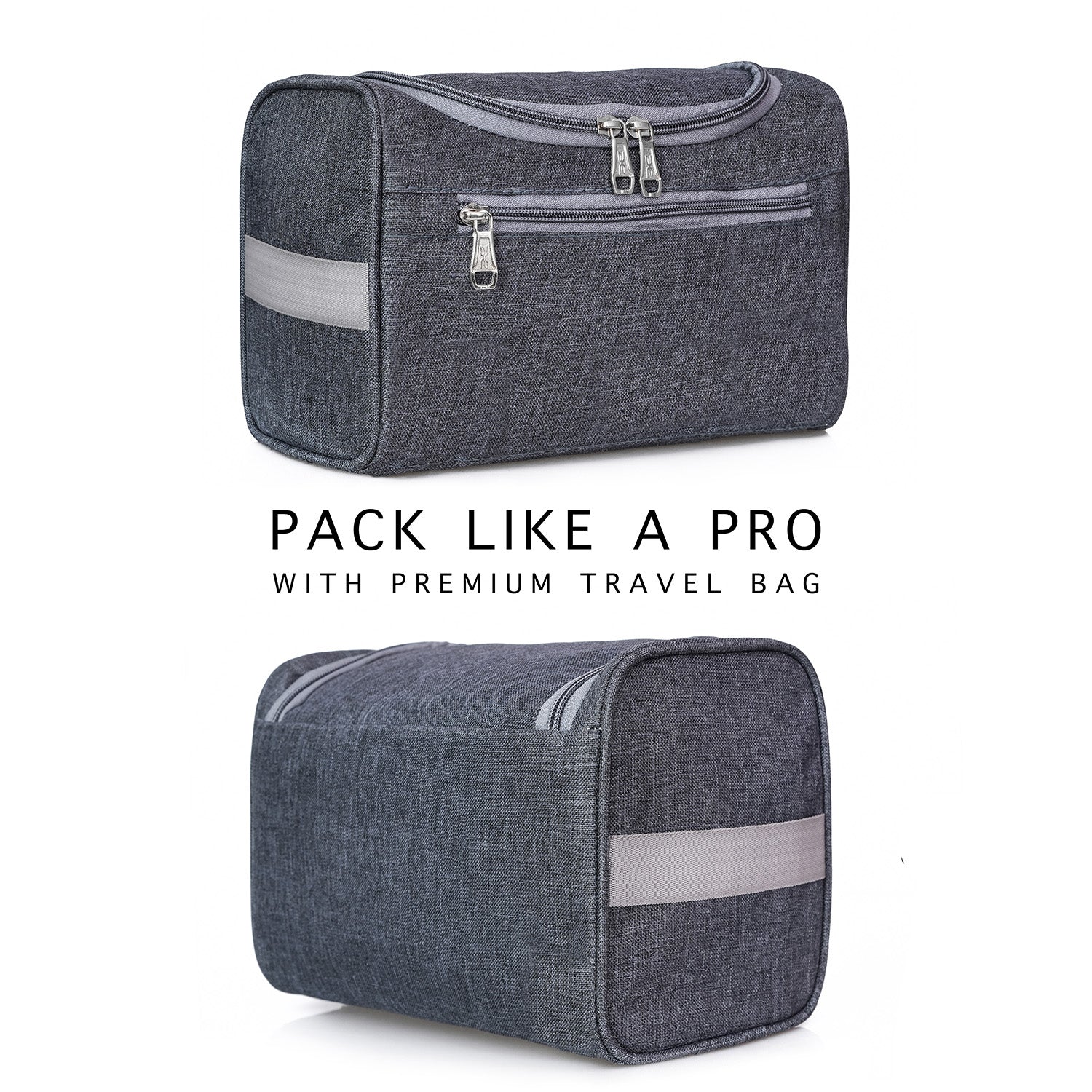 Travel Bag -Toiletry Organizer, Cosmetics Pouch for Men & Women - Premium Grey